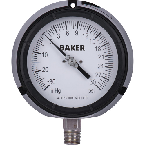 Manom&egrave;tre,  4-1/2", 30"-0-30 psi, Fixation inf&eacute;rieure, Analogique rempli de liquide Equipex