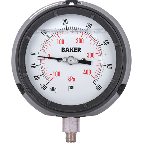 Manom&egrave;tre,  4-1/2", 30"-0-60 psi, Fixation inf&eacute;rieure, Analogique rempli de liquide Equipex