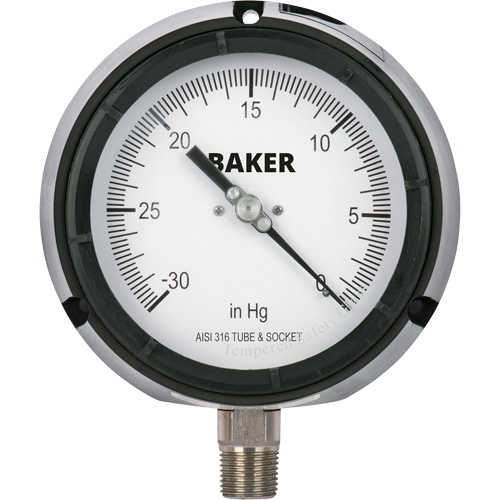 Manom&egrave;tre,  4-1/2", 30" 0 Hg Vac, Fixation inf&eacute;rieure, Analogique rempli de liquide Equipex