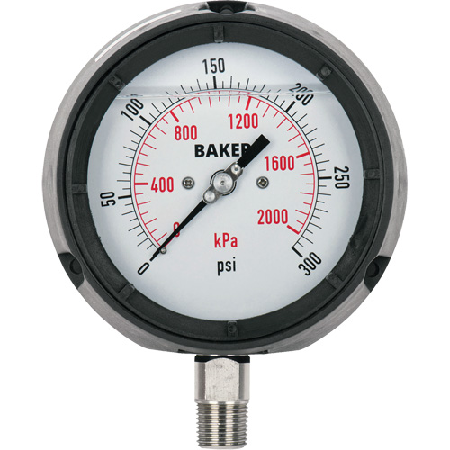 Pressure Gauge, 4-1/2" , 0 - 15 psi/0 - 100 kPa, Bottom Mount, Liquid Filled Analogue Equipex