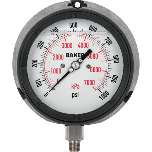 Pressure Gauge, 4-1/2" , 0 - 1000 psi, Bottom Mount, Liquid Filled Analogue Equipex