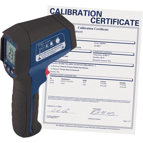 Thermom&egrave;tre &agrave; infrarouge avec certificat de calibration, -31°- 1202° F ( -35° - 650° C ), 12:1, &eacute;missivit&eacute; Ajustable Equipex