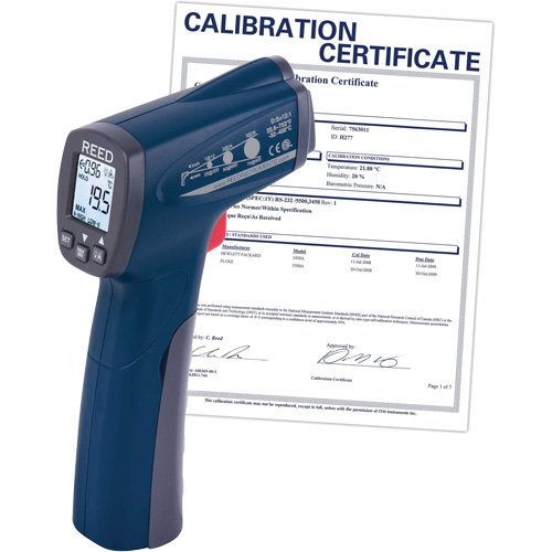 Thermom&egrave;tre &agrave; infrarouge avec certificat de calibration, -25,6°- 752° F ( -32° - 400° C ), 12:1, &eacute;missivit&eacute; Ajustable Equipex