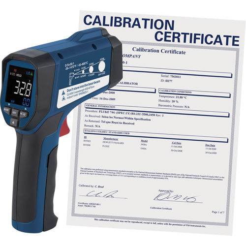 Professional Infrared Thermometer with Calibration Certificate, -26 - 1472° F ( -32 - 800° C ), 30:1, Adjustable Emmissivity Equipex