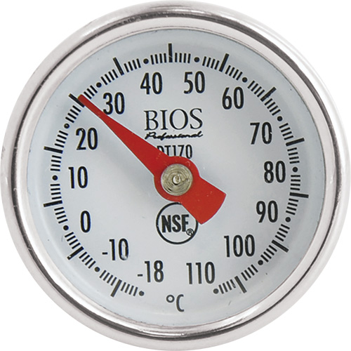 Thermom&egrave;tre &agrave; cadran 1 po/2,5 cm °C seulement avec manchon d'&eacute;talonnage, Contact, Analogique, 0,4-230°F (-18-110°C) Equipex