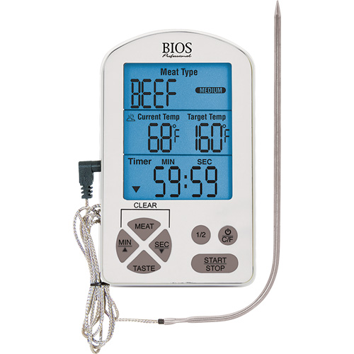 Thermom&egrave;tre &agrave; viande haute de gamme et minuterie, Contact, Num&eacute;rique, -4-122°F ( -20-50°C) Equipex