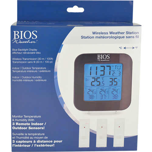 Station m&eacute;t&eacute;orologique sans fil avec 3 capteurs, Sans contact, Num&eacute;rique, 40-158°F (-40-70°C) Equipex