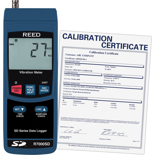 Vibrom&egrave;tre &agrave; enregistrement de donn&eacute;es avec certificat de calibration, 10% - 85% HR, 32°- 122° F ( 0° - 50° C ) Equipex