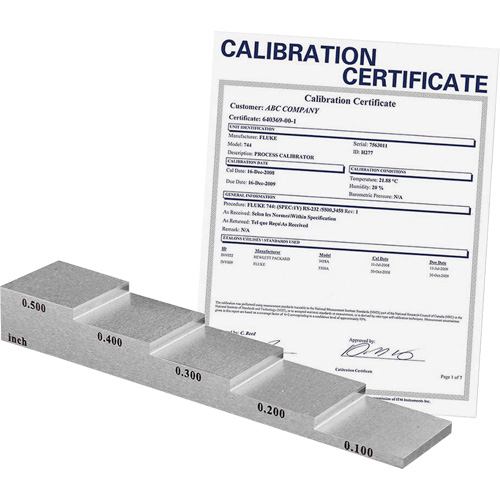 Bloc d'&eacute;talonnage de 5 &eacute;paisseurs avec certificat de calibration Equipex