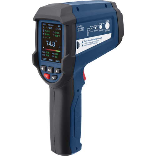 Thermom&egrave;tre infrarouge professionnel avec thermocouple de type K int&eacute;gr&eacute;, -58 - 3362°F (-50 - 1850°C), 55:1, &eacute;missivit&eacute; Ajustable Equipex