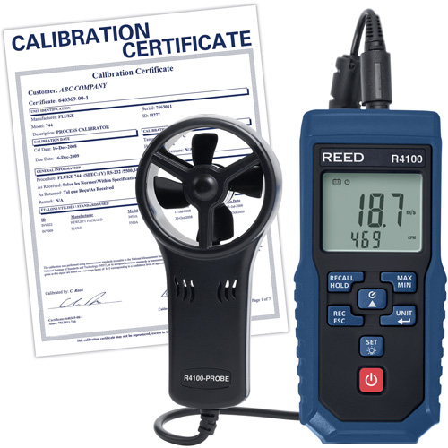 R4100 Vane Thermo-Anemometer with Air Volume with Calibration Certificate, Data Logging, 0.4 - 30 m/sec Air Velocity Range Equipex
