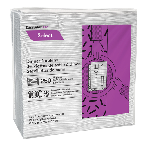 Serviettes de table &agrave; pli 1/8 Pro Select, 1 pli, 15,5" x 16" Equipex