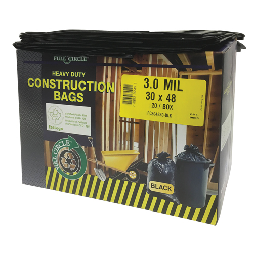 Sacs pour d&eacute;chets pour entrepreneurs, Fort, 30" la x 48" lo, 3 mils, Noir, Capacit&eacute; 113,56 L (30 gal.) Equipex