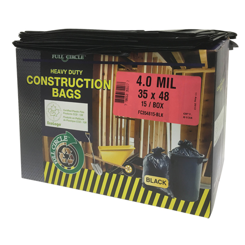 Sacs pour d&eacute;chets pour entrepreneurs, Fort, 35" la x 48" lo, 4 mils, Noir, Capacit&eacute; 166,55 L (44 gal.) Equipex
