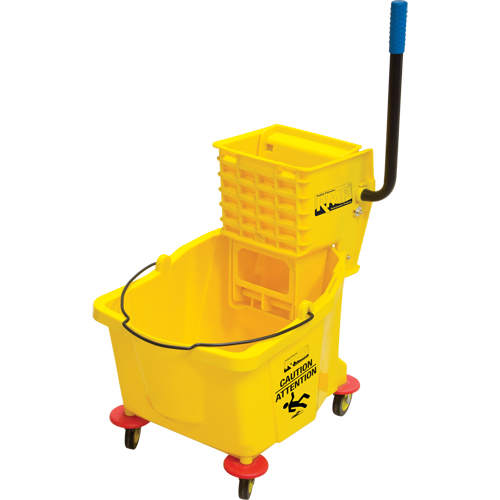 Seau et essoreuse pour vadrouille, Pression lat&eacute;rale, 9,5 gal. US (38 pintes), Jaune Equipex
