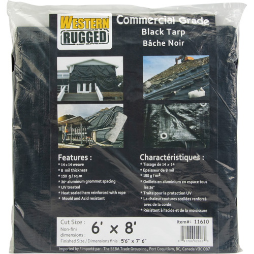 Tarp, Light Industrial Duty, Black, 6' x 8' x 8 mils Equipex