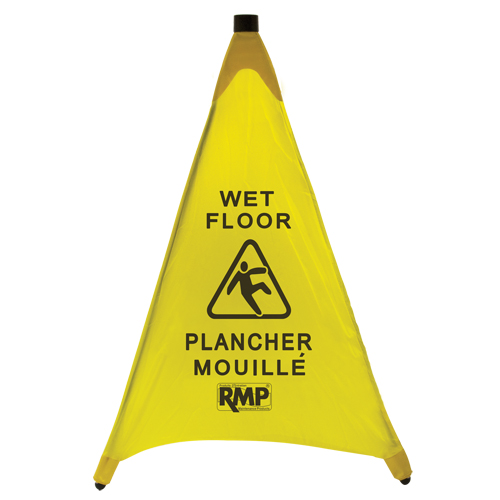 C&ocirc;ne de s&eacute;curit&eacute; &agrave; d&eacute;ploiement pour plancher mouill&eacute;, Bilingue avec pictogramme Equipex