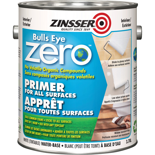 Bulls Eye Zero Low VOC Primer, 3.78 L, Gallon, Tintable White Equipex