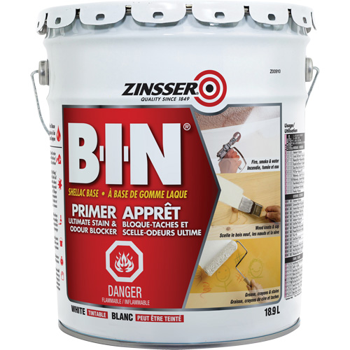 B-I-N&reg; Shellac-Base Sealer Primer, 18.9 L, Pail, Tintable White Equipex