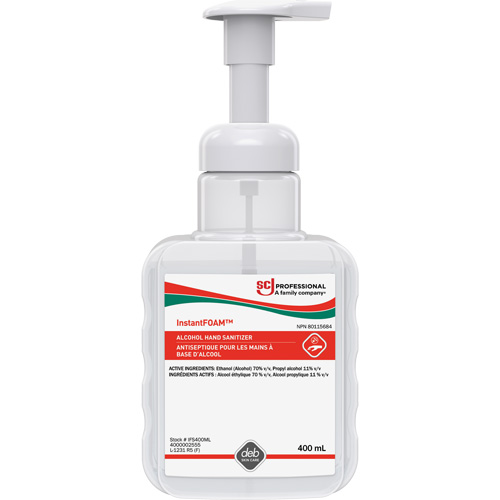 D&eacute;sinfectant pour les mains Instantfoam, 400 ml, Bouteille &agrave; pompe, 70 % alcool Equipex