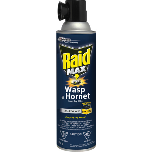 Raid&reg; Max&reg; Wasp & Hornet Foam Bug Killer, 500 g, Aerosol Can, Solvent Base Equipex