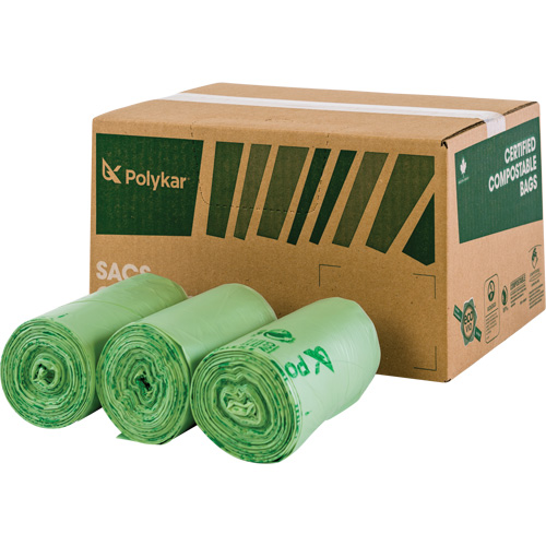 Sacs certifi&eacute;s compostables, R&eacute;gulier, 17" lo x 17" la, Vert, Capacit&eacute; de 10 L (3 gal.) Equipex