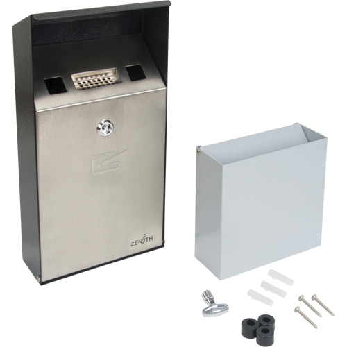 Cendrier, Montage mural, Acier inoxydable, Capacit&eacute; 1 Litre, Hauteur 11-4/5" Equipex