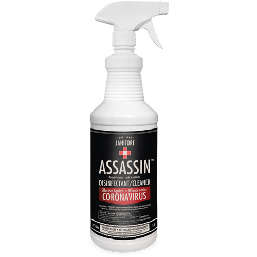 Nettoyant d&eacute;sinfectant pr&ecirc;t &agrave; l'emploi Janitori Assassin, 1 L, Bouteille &agrave; g&acirc;chette Equipex