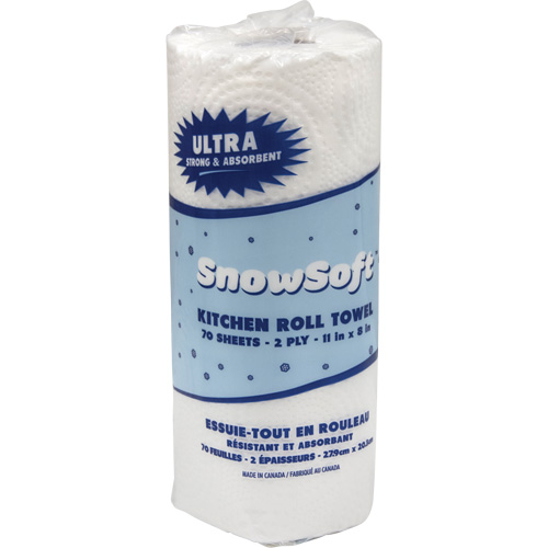 Essuie-tout pour cuisines de premi&egrave;re qualit&eacute; Snow Soft, 2 Pli, 70 Feuilles/rouleau, 8" la, 11" lo Equipex