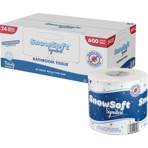 Papier hygi&eacute;nique de premi&egrave;re qualit&eacute; Snow Soft, 2 Pli, 600 Feuilles/Rouleu, Longueur 145', Blanc Equipex