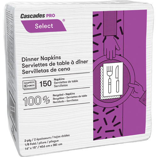 Serviettes de table &agrave; plis 1/8 Pro Select, 2 pli, 15" x 16" Equipex