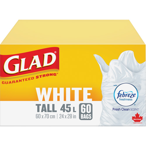Tall 45L Febreze Garbage Bags, Regular, 24" W x 28" L, White Equipex