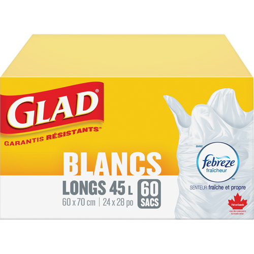 Tall 45L Febreze Garbage Bags, Regular, 24" W x 28" L, White Equipex