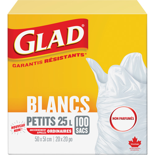 Petits sacs &agrave; ordures 25 L sans parfum, R&eacute;gulier, 20" la x 20" lo, Blanc Equipex