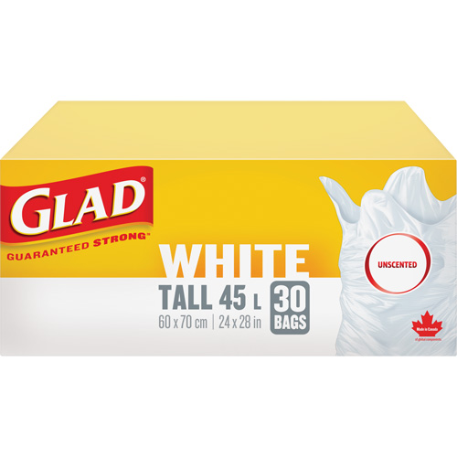 Tall 45L Unscented Garbage Bags, Regular, 24" W x 28" L, White Equipex