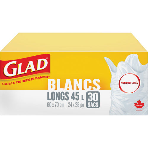 Tall 45L Unscented Garbage Bags, Regular, 24" W x 28" L, White Equipex