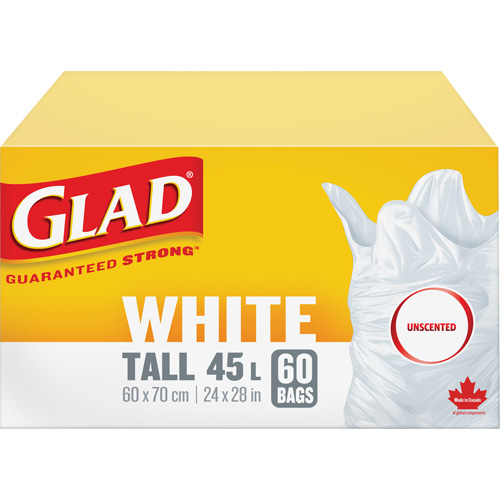 Sacs &agrave; ordures hauts 45 L sans parfum, R&eacute;gulier, 24" la x 28" lo, Blanc Equipex