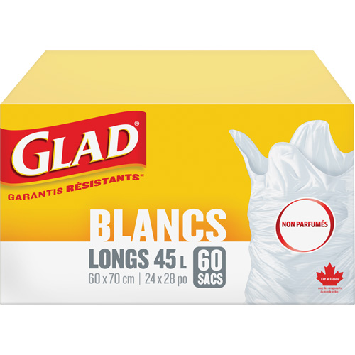 Sacs &agrave; ordures hauts 45 L sans parfum, R&eacute;gulier, 24" la x 28" lo, Blanc Equipex