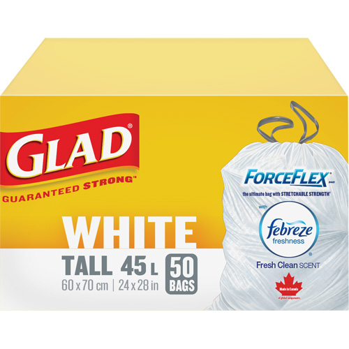 Tall 45L Febreze Garbage Bags, Regular, 24" W x 28" L, White Equipex