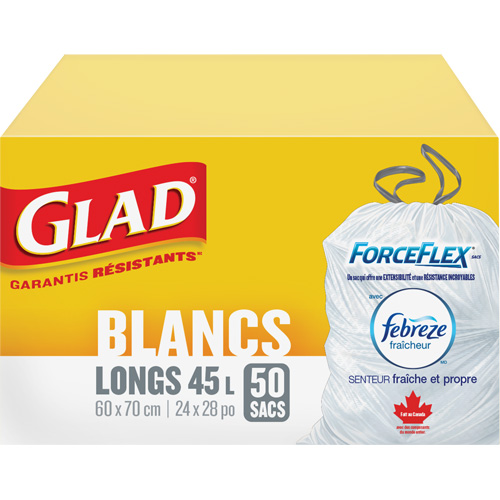 Tall 45L Febreze Garbage Bags, Regular, 24" W x 28" L, White Equipex