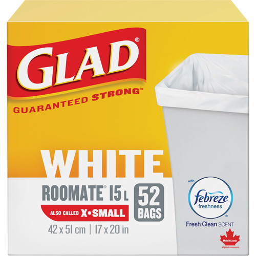 X-Small 15L Roommate Febreze Garbage Bags, Regular, 17" W x 20" L, White Equipex
