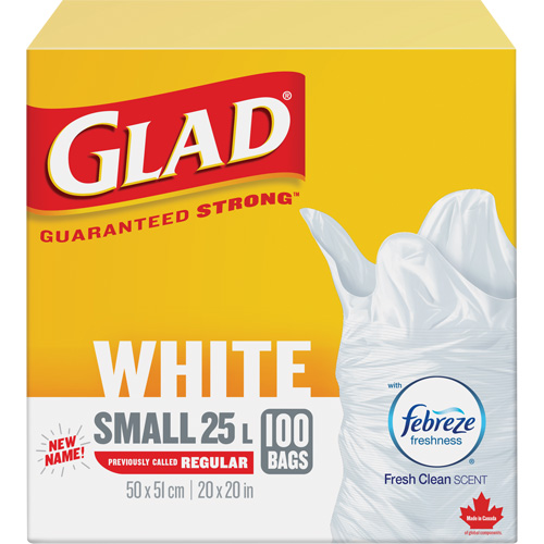 Small 25L Febreze Garbage Bags, Regular, 20" W x 20" L, White Equipex