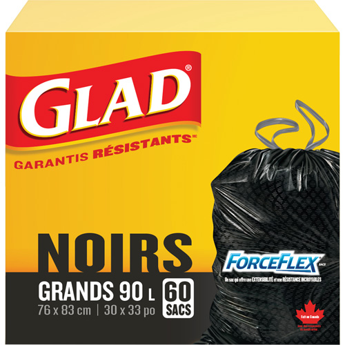 Sacs &agrave; ordures 90 L, R&eacute;gulier, 30" la x 33" lo, Noir Equipex