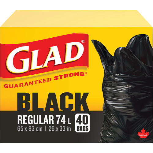 74L Garbage Bags, Regular, 26" W x 33" L, Black Equipex