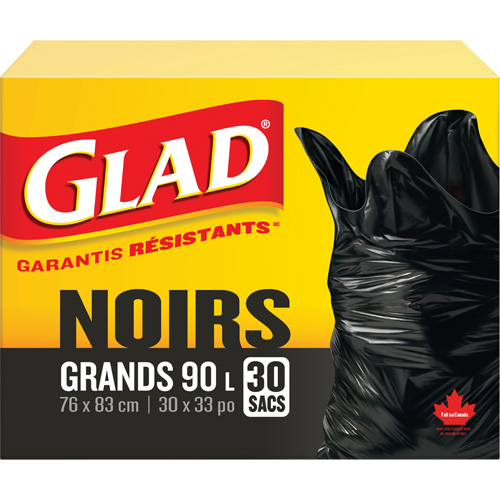 Sacs &agrave; ordures 90 L, R&eacute;gulier, 30" la x 33" lo, Noir Equipex