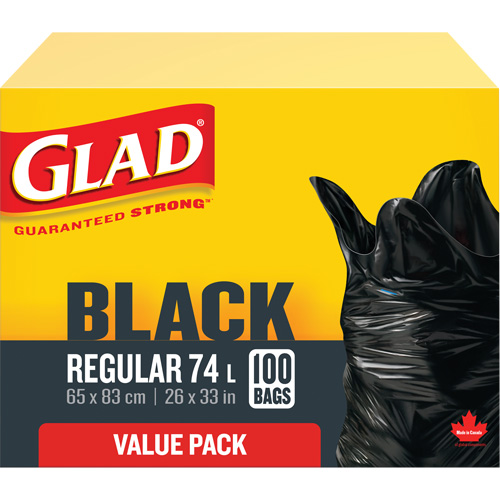 74L Garbage Bags, Regular, 26" W x 33" L, Black Equipex