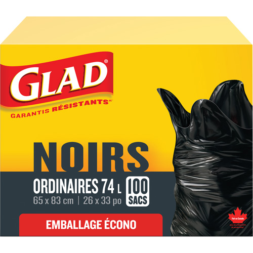 74L Garbage Bags, Regular, 26" W x 33" L, Black Equipex