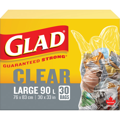 90L Garbage Bags, Regular, 30" W x 33" L, Clear Equipex