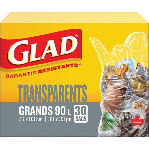 90L Garbage Bags, Regular, 30" W x 33" L, Clear Equipex