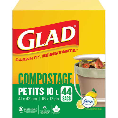 Petits sacs de compostage, R&eacute;gulier, 17" lo x 16" la, Brun, Capacit&eacute; de 10 L (3 gal.) Equipex
